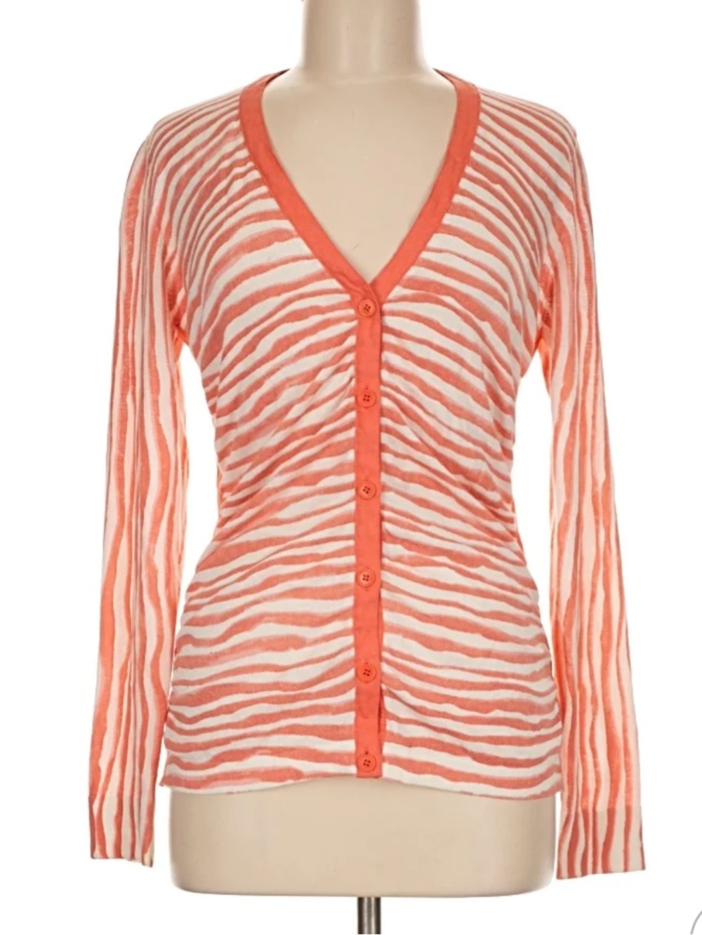 LAFAYETTE 148 Womens Zebra Striped Cardigan Size XXL Orange Long Sleeve Artsy